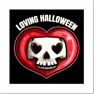 Lovely Cute Skull In Heart Loving Halloween Posters and Art